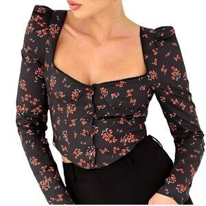 NWT Rumored Antoinette Long sleeve Spanish poppy corset bustier coquette